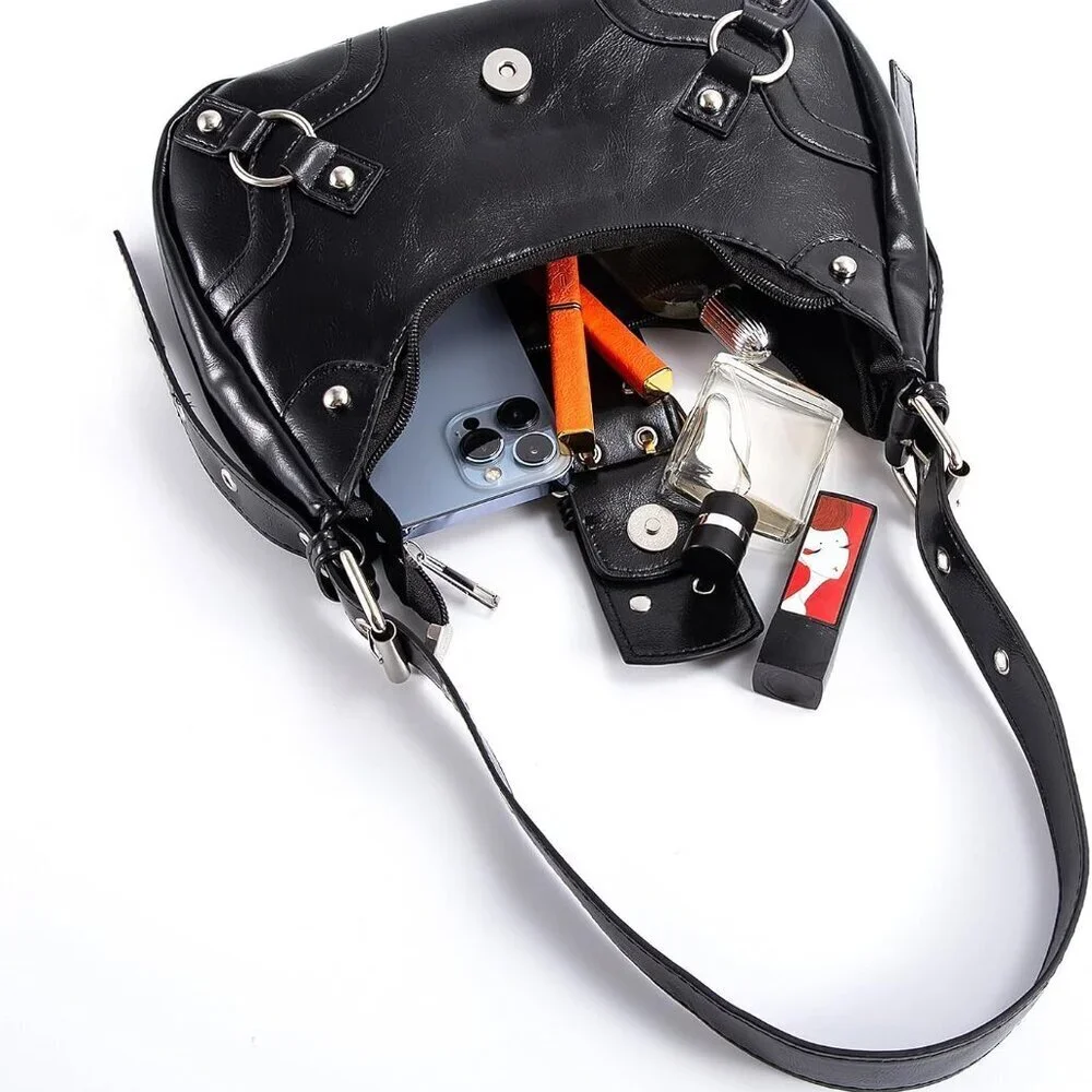 Women's Y2K Purse Faux Leather Shoulder Bag Small Retro Zip Clutch